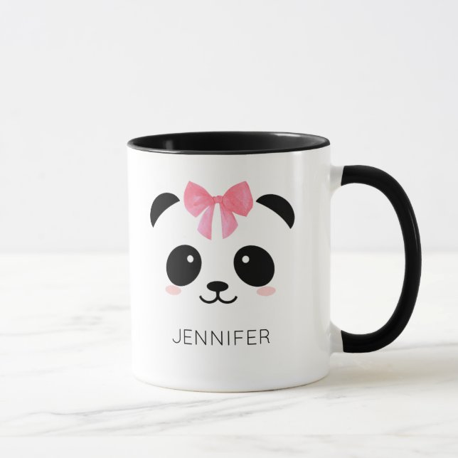 Cute panda face pink ribbon personalized  mug (Right)