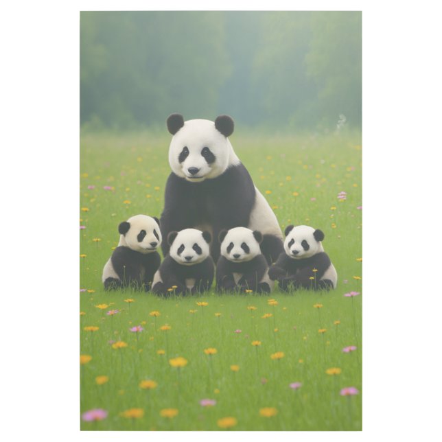 Cute Panda Family Portrait - Mother Panda with Fou Gallery Wrap (Front)