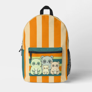 Cute Panda Family Striped Custom Kids Backpack