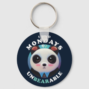 Cute Panda Finds Mondays Unbearable Pun Quote Keychain