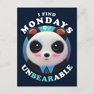 Cute Panda Finds Mondays Unbearable Pun Quote Postcard