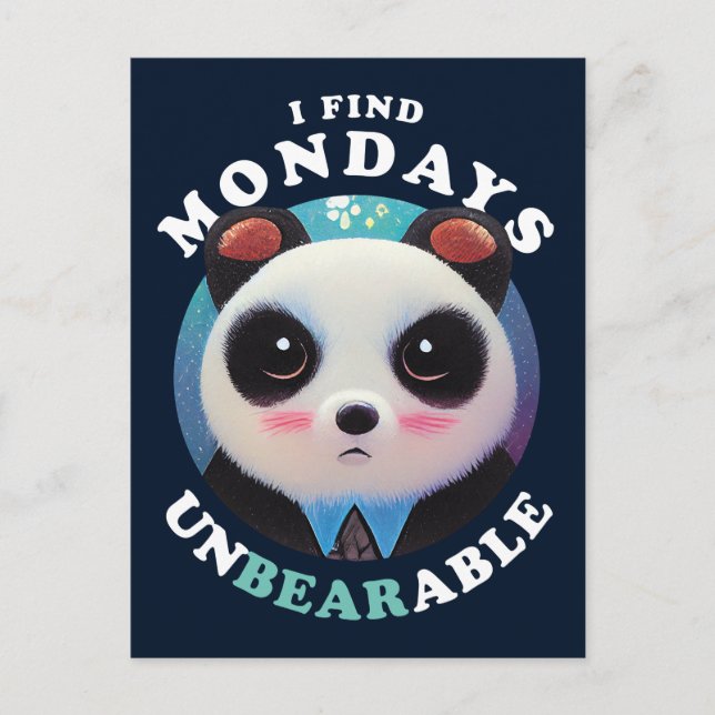 Cute Panda Finds Mondays Unbearable | Pun Quote Postcard (Front)
