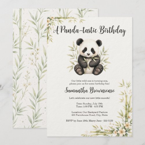 Cute Panda First Birthday Invitation