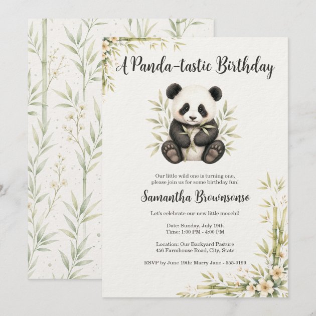 Cute Panda First Birthday Invitation