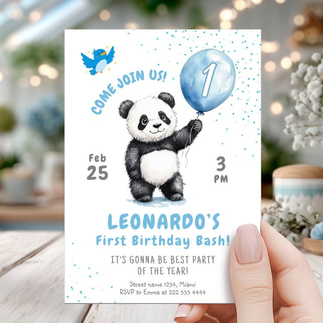 Cute Panda First Birthday Party Invitation (Creator Uploaded)
