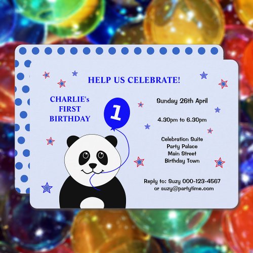 Cute panda first birthday party invitation
