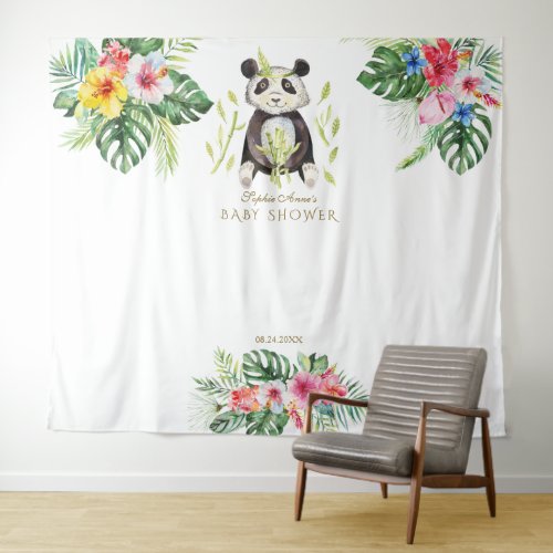 Cute Panda Floral Baby Shower Photo Booth Prop Tapestry