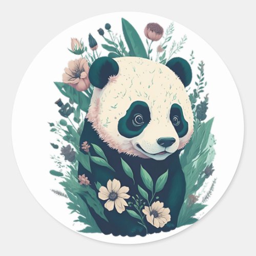 Cute panda floral  classic round sticker