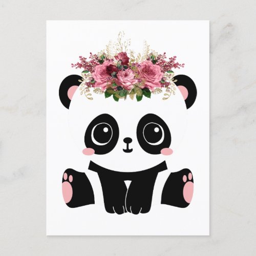 Cute panda floral crown  postcard