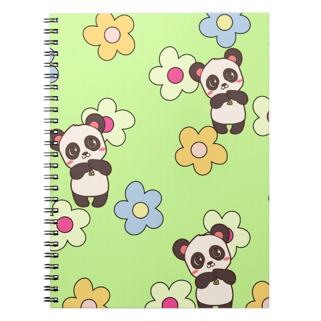 Cute Panda & Flower Kawaii Pattern Notebook (Front)