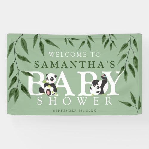 Cute Panda  Foliage Neutral Baby Shower Banner