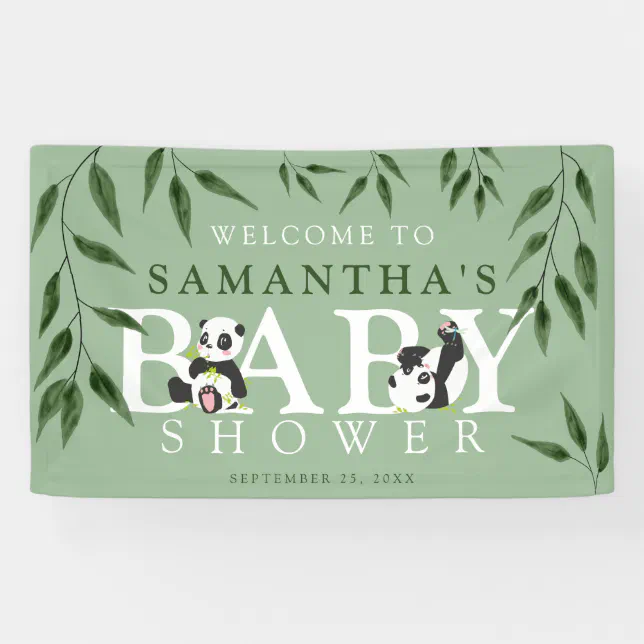 Cute Panda &amp; Foliage Neutral Baby Shower Banner | Zazzle