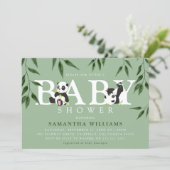 Cute Panda & Foliage Neutral Baby Shower Invitation (Standing Front)