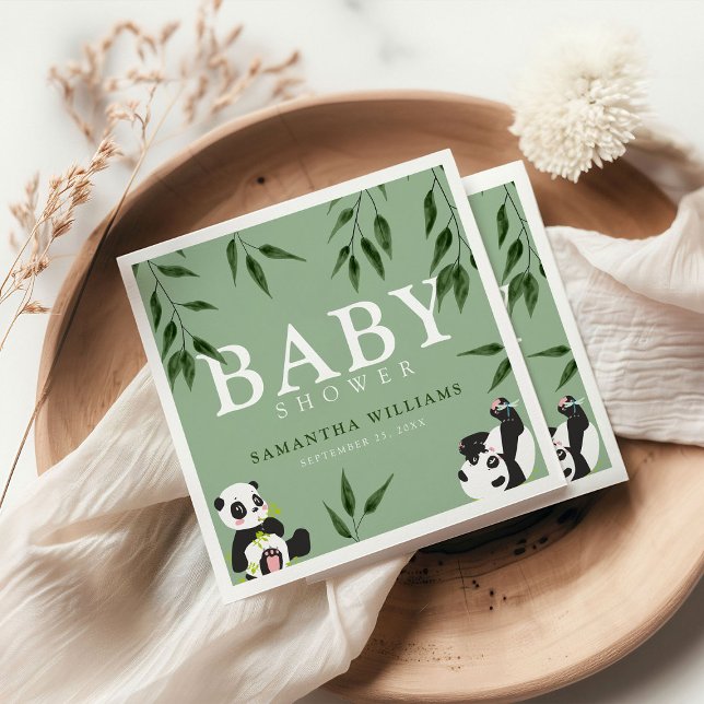 Cute Panda & Foliage Neutral Baby Shower Napkins (Creator Uploaded)