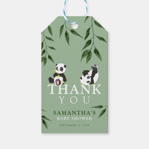 Cute Panda  Foliage Neutral Baby Shower Thank You Gift Tags