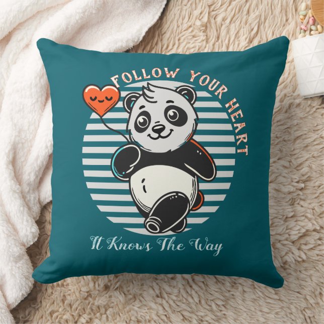 Cute Panda "Follow Your Heart" Personalized Throw Pillow (Blanket)