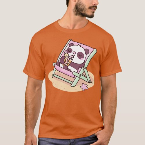 Cute Panda g On Beach Chair With Orange Juice T_Shirt