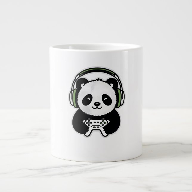Cute Panda Gamer - Kawaii Gaming Panda with Headse Giant Coffee Mug (Front)