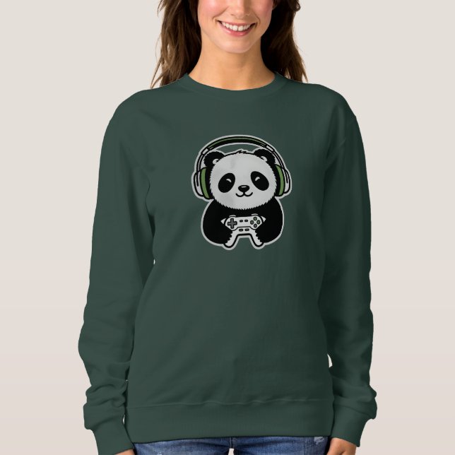 Cute Panda Gamer - Kawaii Gaming Panda with Headse Sweatshirt (Front)