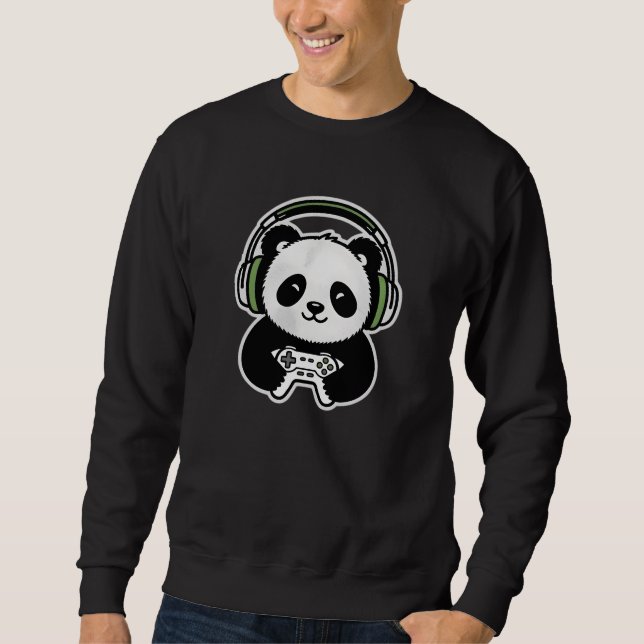 Cute Panda Gamer - Kawaii Gaming Panda with Headse Sweatshirt (Front)