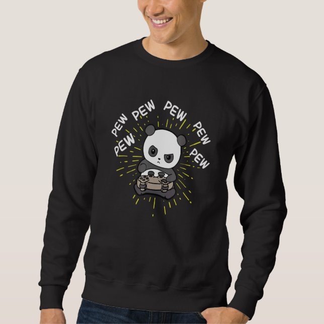 Cute Panda Gamer Pew Pew Boys Gamer Controller Com Sweatshirt (Front)