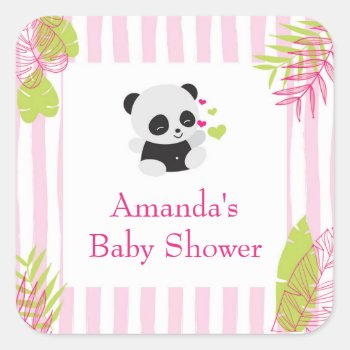 Cute Panda Girl Baby Shower Favor Gift Stickers by Jamene at Zazzle