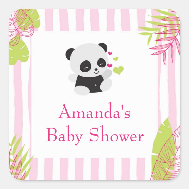 Cute Panda Girl Baby Shower Favor Gift Stickers (Front)