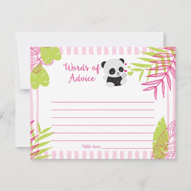Cute Panda Girl Baby Shower Words of Advice Cards (Front)