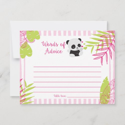 Cute Panda Girl Baby Shower Words of Advice Cards