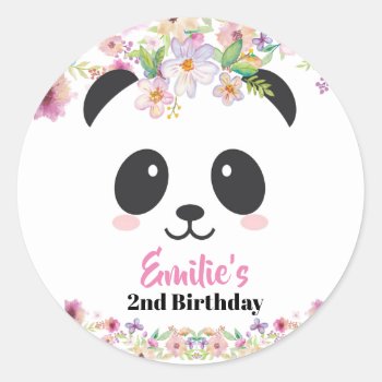 Cute Panda Girl Birthday Party Classic Round Sticker by ThreeFoursDesign at Zazzle