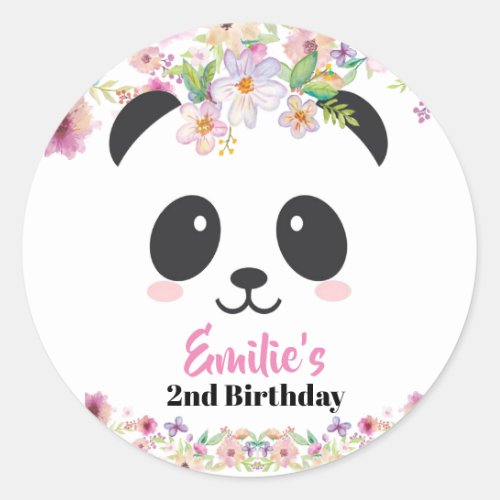 Cute Panda Girl Birthday Party Classic Round Sticker