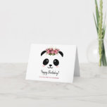 Cute panda girl Happy Birthday  Card<br><div class="desc">Cute panda girl Happy Birthday Greeting Card. Kawaii style black and white panda bear face with floral crown. Personalized text.</div>