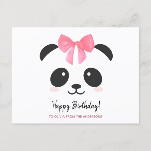 Cute panda girl Happy Birthday personalized Postcard