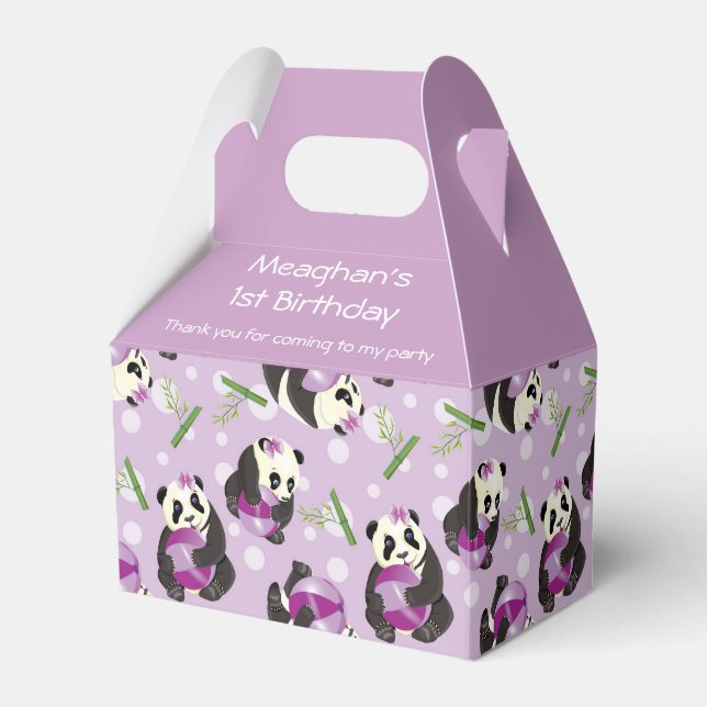 Cute Panda Girl Soft Purple Pattern 1st Birthday  Favor Boxes (Front Side)