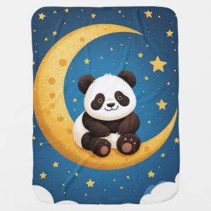 Cute Panda Golden Crescent Moon 🐼🌙 Nursery Decor Baby Blanket