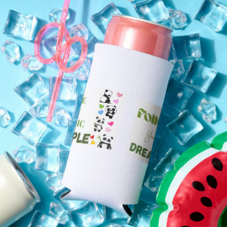 Cute Panda Graphic Tee with Slogan Seltzer Can Cooler