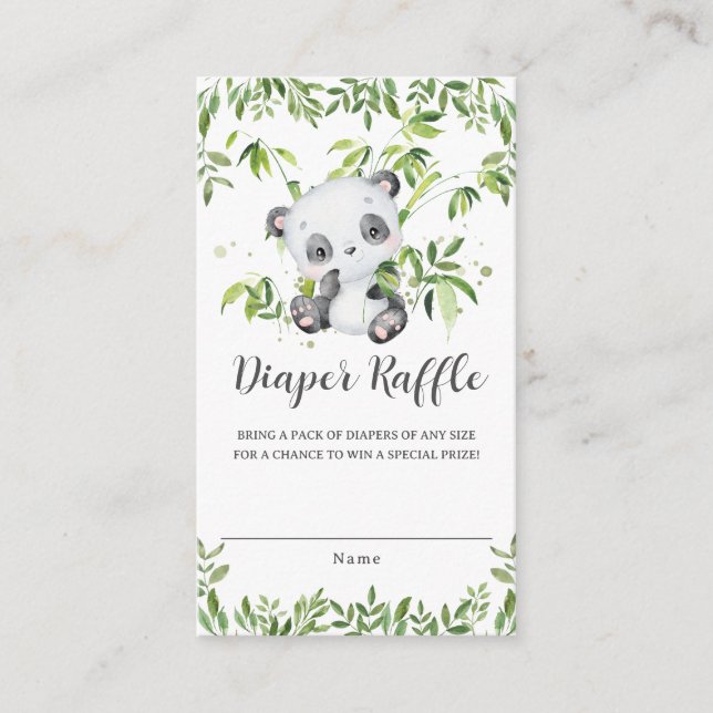 Cute Panda Greenery Baby Shower Diaper Raffle  Enclosure Card (Front)