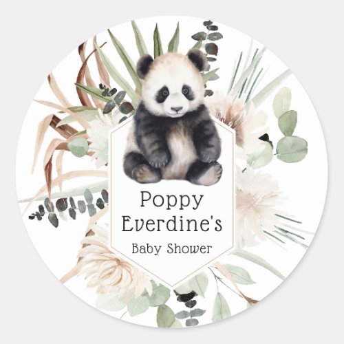 Cute Panda Greenery Baby Shower Gender Neutral Classic Round Sticker