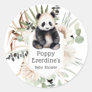 Cute Panda Greenery Baby Shower Gender Neutral Classic Round Sticker
