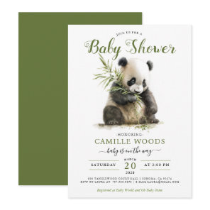 Cute Panda Greenery Baby Shower Gender Neutral  Invitation