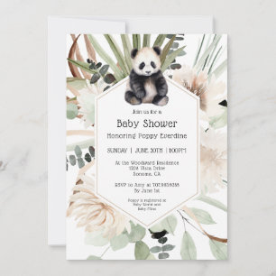 Cute Panda Greenery Baby Shower Gender Neutral Invitation