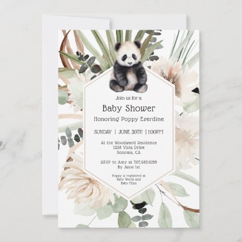Cute Panda Greenery Baby Shower Gender Neutral Invitation