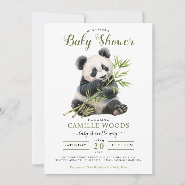 Cute Panda Greenery Baby Shower Gender Neutral  Invitation (Front)