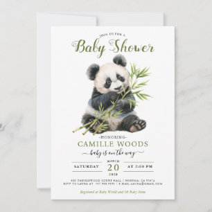 Cute Panda Greenery Baby Shower Gender Neutral Invitation