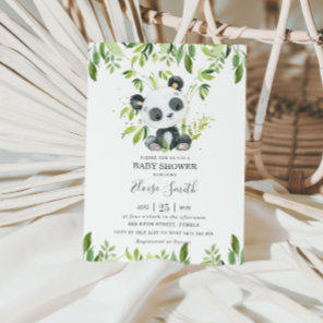 Cute Panda Greenery Baby Shower Gender Neutral Invitation