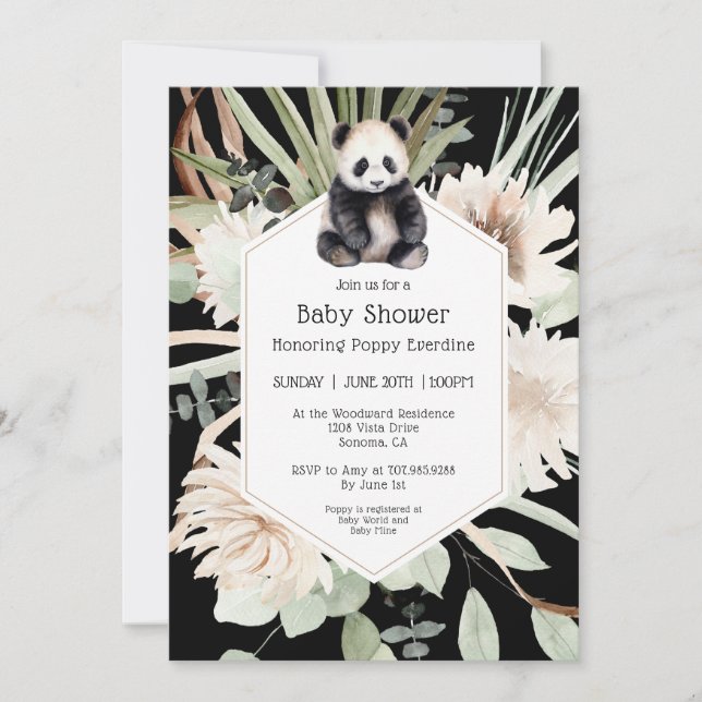 Cute Panda Greenery Baby Shower Gender Neutral  Invitation (Front)