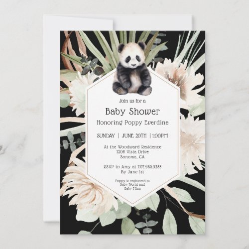 Cute Panda Greenery Baby Shower Gender Neutral  Invitation