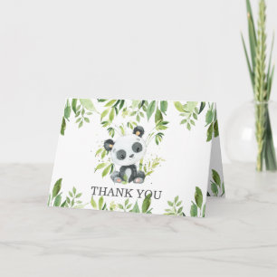 Cute Panda Greenery Baby Shower Gender Neutral Letterpress Thank You Card