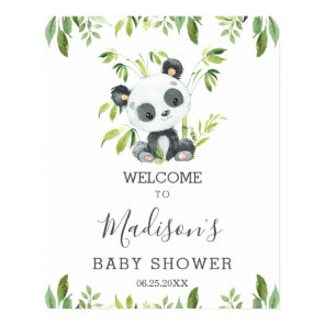 Cute Panda Greenery Baby Shower Neutral Welcome Poster