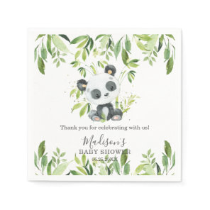 Cute Panda Greenery Bamboo Baby Shower Birthday Napkins